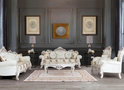 Baroque White Sofa set Couch Sofa Upholstery Furniture Armchair Table 5pcs.